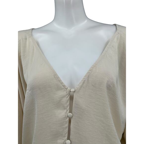 LPA Top Womens XL Ivory Button Up Satiny V-Neck Boxy Neutral Feminine Minimalist - Picture 2 of 9